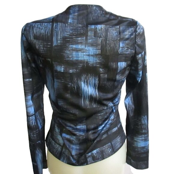 Small Single Stitch Vintage 1970s Womens Blue Top Polyester Paint Print Disco - Picture 3 of 4